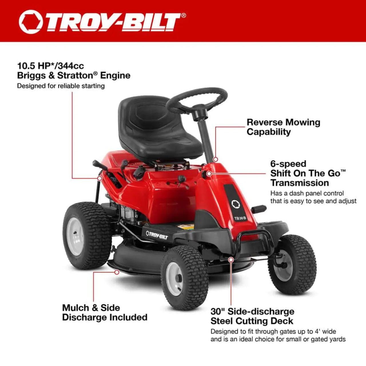 30 in. 10.5 HP Briggs and Stratton Engine 6-Speed Manual Drive Gas Rear Engine Riding Mower with Mulch Kit Included